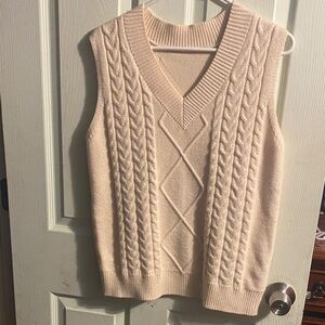 Cable Knit V-Neck Sweater Vest in Cream